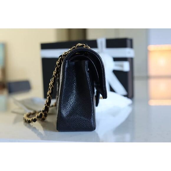 Chanel authentic 2021 Classic Small Black Caviar Flap Bag purse Gold chain - Picture 7 of 15